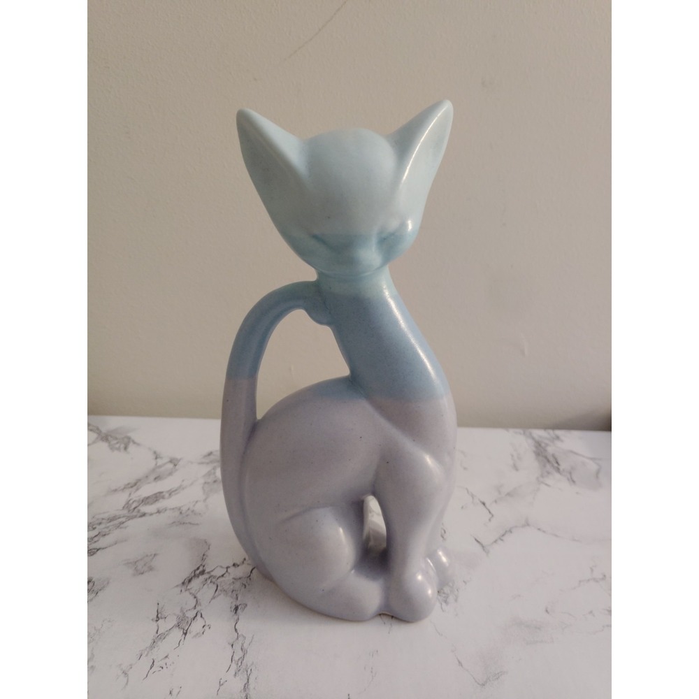 Padilla Signed Handmade Ceramic Siamese Sitting Cat Purple & Blue